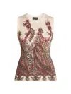 Etro , Silk And Cashmere Top With Placed Print, Woman, Multicolour, Size 50 In Brown