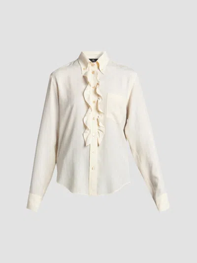 Etro Women's Ruffle Placket Silk-blend Shirt In Neutral