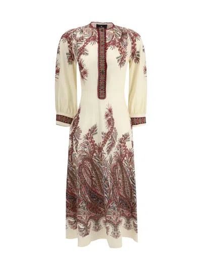 Etro Sable Midi Dress With Floral Paisley Print In Nude