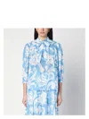 Etro Loose-fit Cotton Shirt With V-neck And Floral Pattern In Multicolor