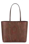 Etro Luxurious Xl Tote Handbag In Brown Leather With Paisley Print For Women In Brown