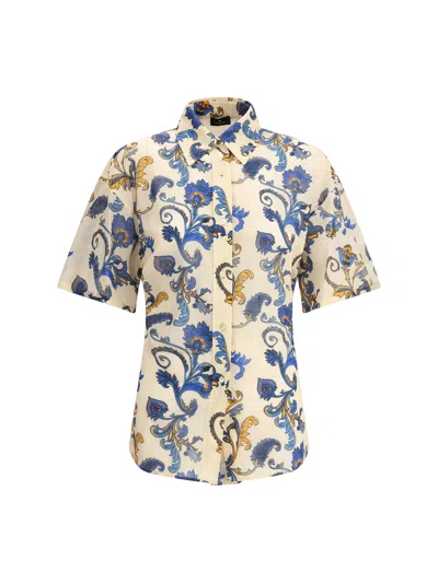 Etro Floral-print Short Sleeved Cotton Shirt In Multicolour