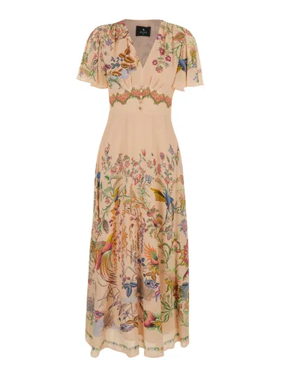 Etro Women Short Sleeves Midi Dress In Multi