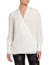 Etro Long-sleeve Silk Wrap Blouse In White