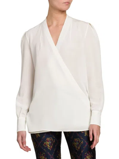 Etro Long-sleeve Silk Wrap Blouse In White