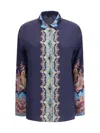 Etro Paisley Print Crepe De Chine Long-sleeved Shirt In Blue