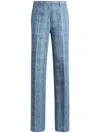Etro Women Slubbed Check Motif Linen-blend Trousers In Blue