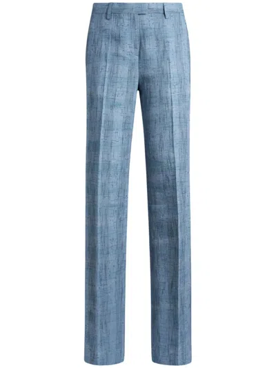 Etro Women Slubbed Check Motif Linen-blend Trousers In Multicolor