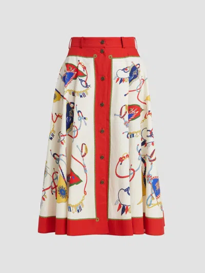 Etro Women's Status Print Cotton Poplin Midi Skirt In Red