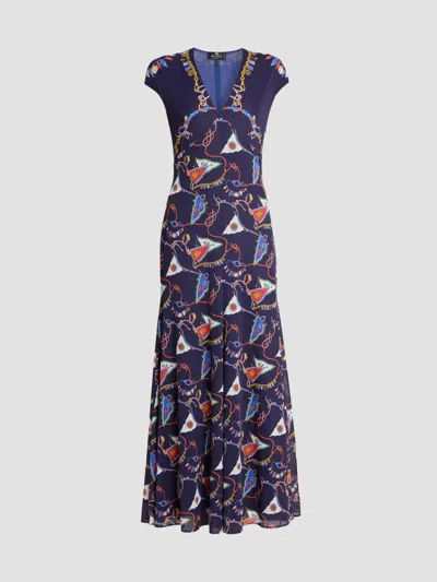 Etro Women's Status Printed Jersey Maxi Dress In Print On Blue Base