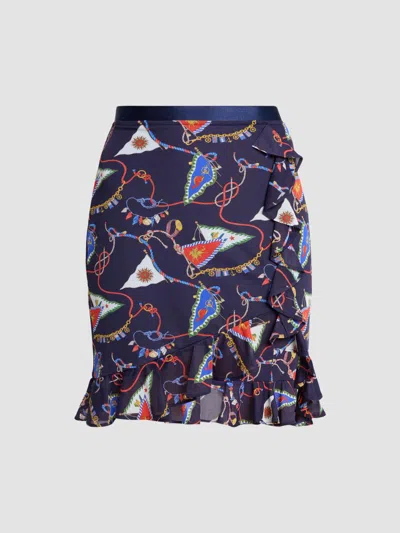 Etro Women's Status Printed Ruffle Mini Skirt In Blue