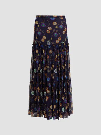 Etro Women's Status Printed Silk Crepe Tiered Maxi Skirt In Blue Multicolor