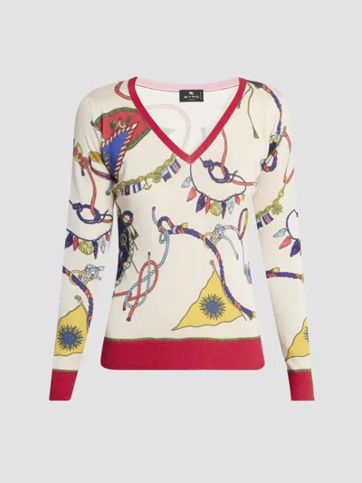 Etro Women's Status Printed Silk-cashmere Sweater In Print On Red Base