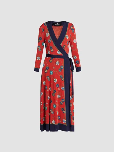 Etro Women's Status Printed Wrap Midi Dress In Red