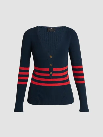 Etro Women's Striped Jacquard V-neck Cardigan In Blue