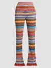 Etro Flared Knit Cotton Trousers With Stripes And Openwork In Multi