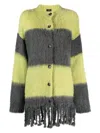 Etro Grey Grey Striped Wool Blend Cardigan In Yellow