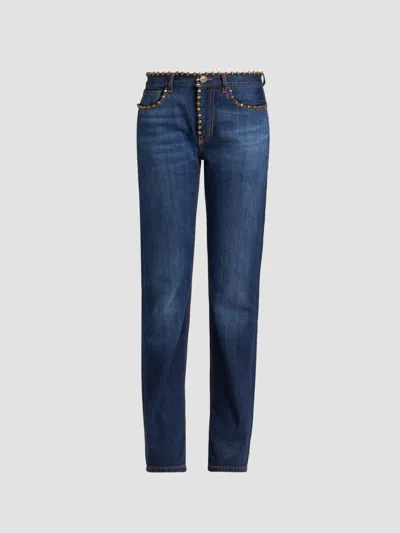 Etro Women's Studded Slim Mid-rise Jeans In Blue