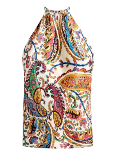 Etro Women Silk Top With American Neckline And Floral Paisley Pattern In Multi