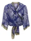 Etro Floral Silk Wrap Cardigan With Cropped Sleeves In Prntbluebs