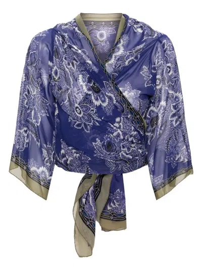 Etro Floral-print Tied Blouse In Blue