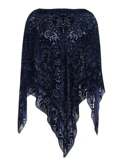 Etro Women Blue Cape With All-over Paisley Motif And Triangular Hem In Silk Blend Woman In Multi
