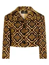 Etro Tapestry Patterned Cropped Velvet Jacket In Brown