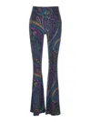 Etro Blue Flared Pants With All-over Paisley Print In Velvet Woman In Blue