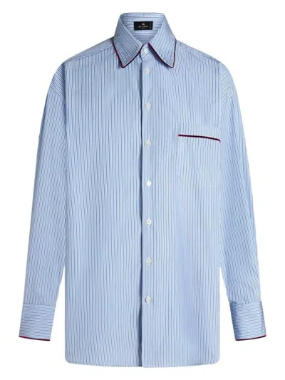 ETRO WOMEN'S VIVID STRIPED BLUE SHIRT FUCHSIA VELVET