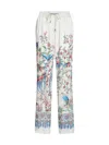 Etro Women White Pants With Elastic Drawstring Waist And All-over Floral Print In Tech Fabric Woman In White
