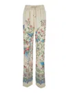 Etro Women White Pants With Elastic Drawstring Waist And All-over Floral Print In Tech Fabric Woman In Multi