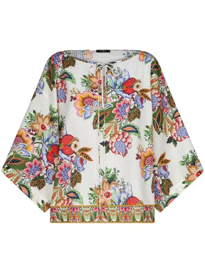 Etro Floral-print Draped Blouse In White