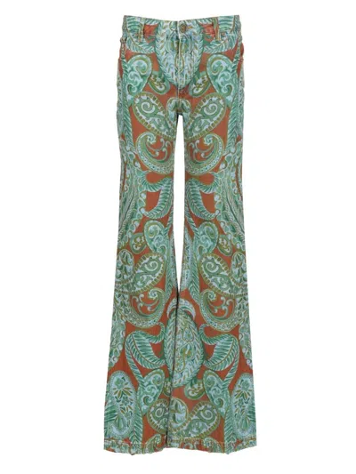 Etro Women Wide Leg Jeans With Paisley Print In Multi