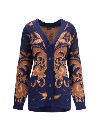 Etro Women Wool Jacquard Cardigan In Blue