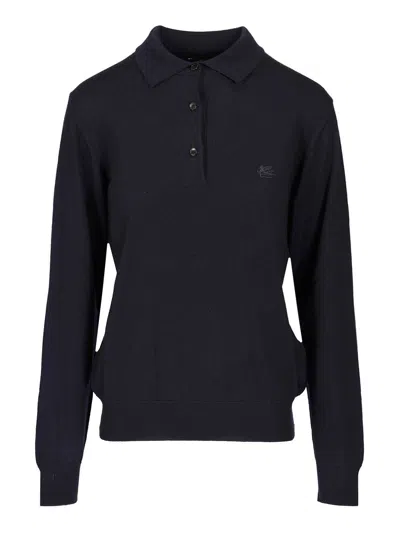 Etro Women Wool Polo Shirt In Blue