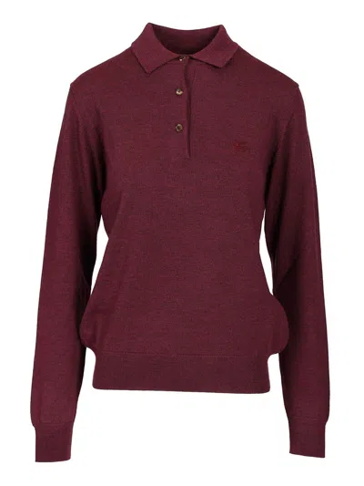 Etro Women Wool Polo Shirt In Burgundy