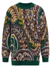 Etro Patterned Jacquard Wool Sweater With Dropped Shoulders In Green