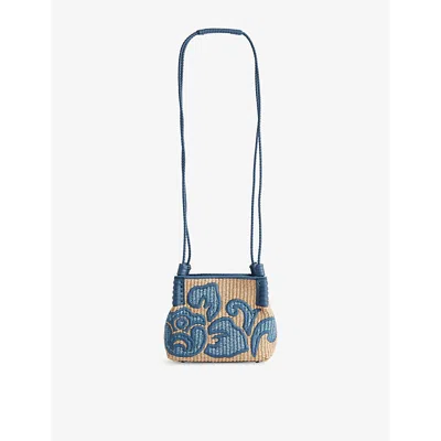 Etro Womens Libra Embroidered Mini Raffia Shoulder Bag Azzurro