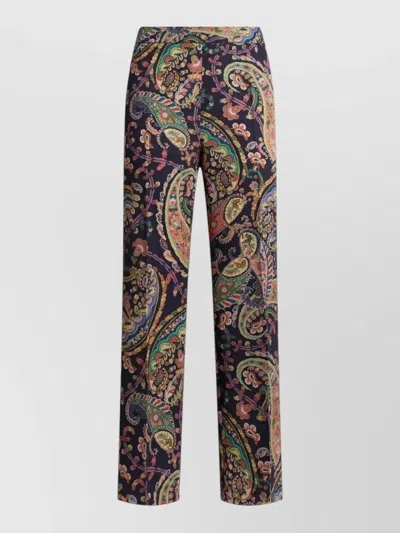 Etro Womens Bootcut Trousers Paisley Pattern In Blue
