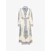 Etro Cotton Poplin Maxi Dress With Paisley Medallion And Contrasting Belt In Blue