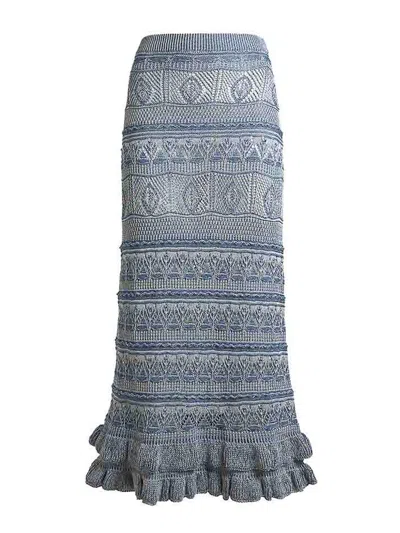 Etro Women`s Maxi Knit Skirt With Ruffles In Blue
