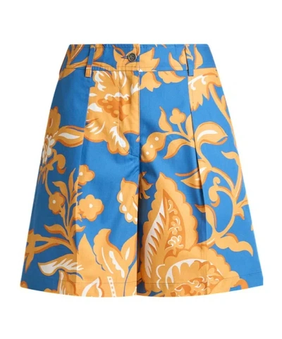 Etro Womens Pleated Shorts With Back Patch Pockets In Blue