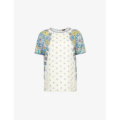 Etro Multi-coloured Floral Print Top With Back Button Fastening In White