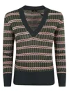 Etro Women's Striped Long Sleeve Knit Top In Green