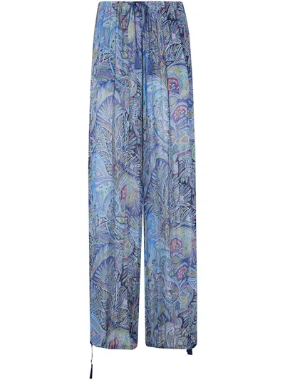 Etro Women`s Wide Trousers With Tassels In Blue