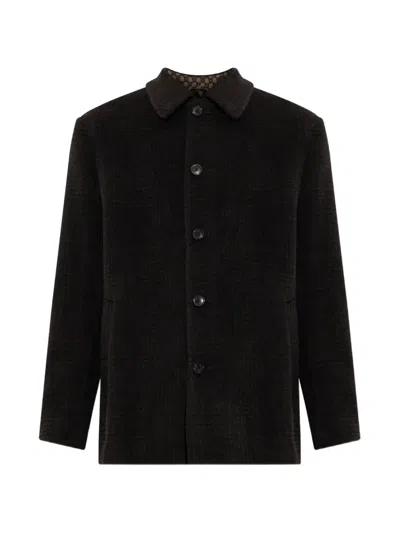 Etro Wool And Alpaca Wool Pea Coat With Check Motif In Brown