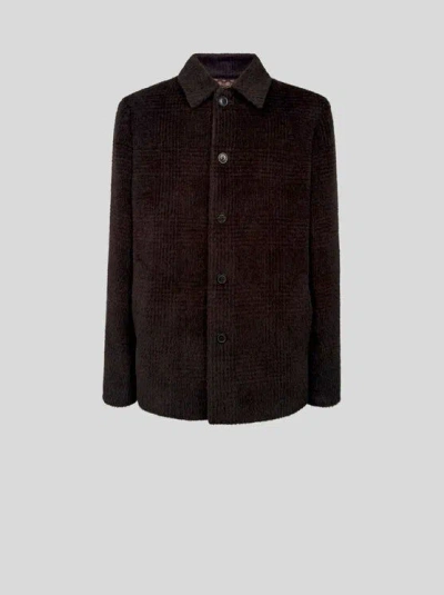 Etro , Wool And Alpaca Wool Pea Coat With Check Motif, Man, Brown, Size 46