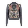 Etro Grey Floral Contrast-panel Sweater In Gray