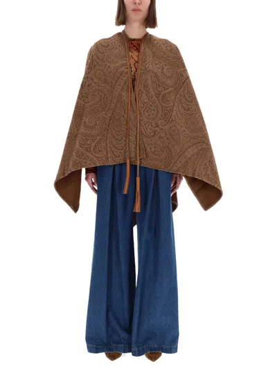 Etro Wool And Cashmere Cape In Brown