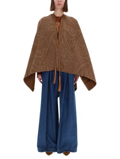 Etro Wool And Cashmere Cape In Brown